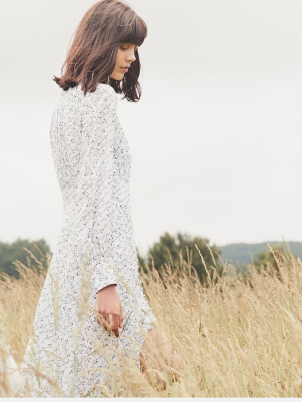 Free People Walk Me Home Bird Print Boho Cottagecore Maxi Dress size 8